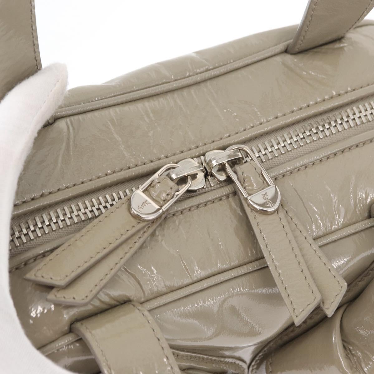 SAINT LAURENT Hand Bag Patent leather Gray Silver Auth 180031A