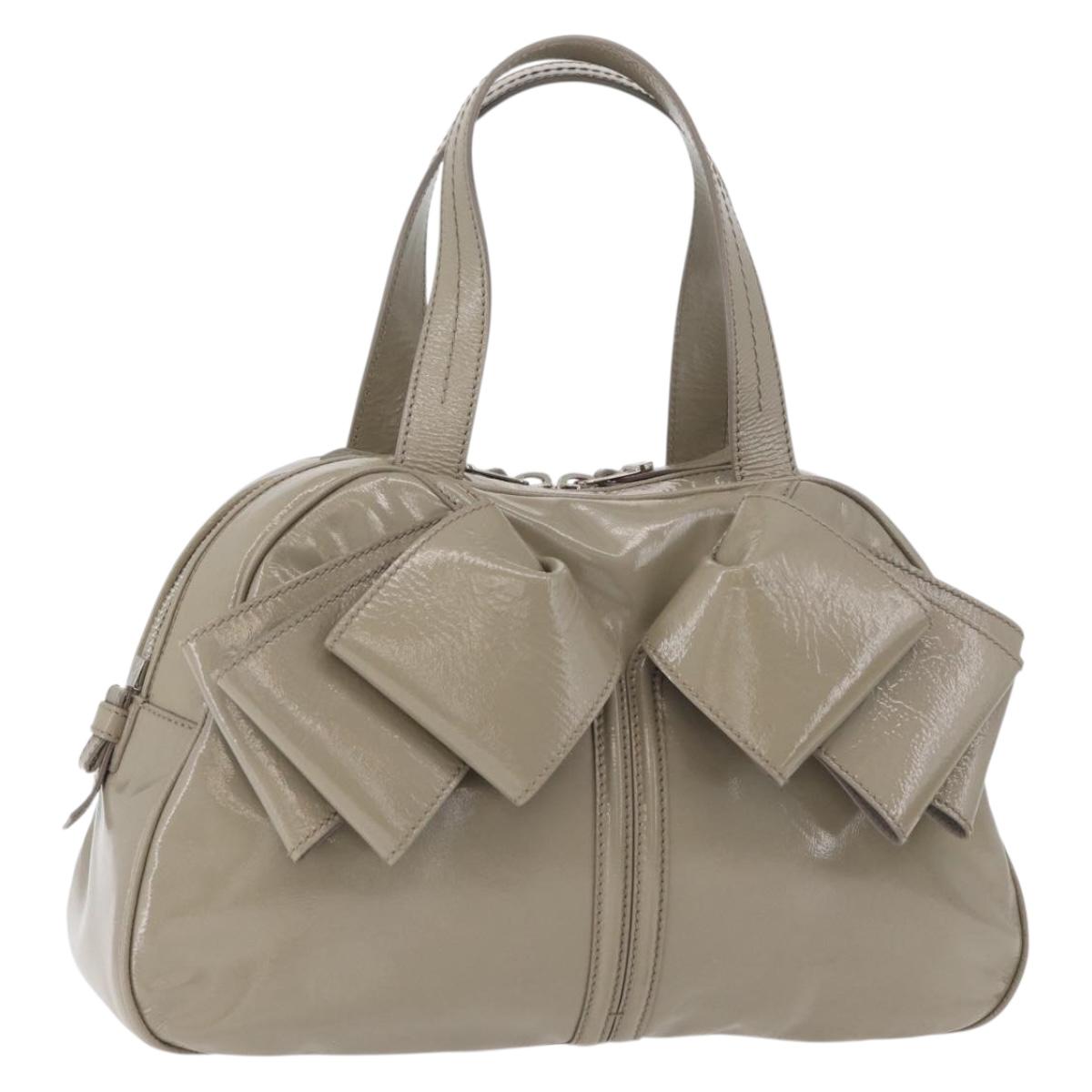 SAINT LAURENT Hand Bag Patent leather Gray Silver Auth 180031A