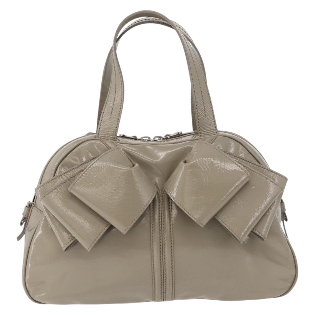 SAINT LAURENT Hand Bag Patent leather Gray Silver Auth 180031A
