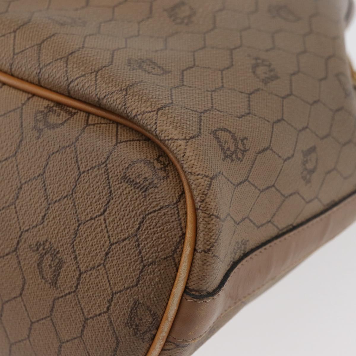 Christian Dior Honeycomb Canvas Shoulder Bag PVC Beige Gold Auth 180032