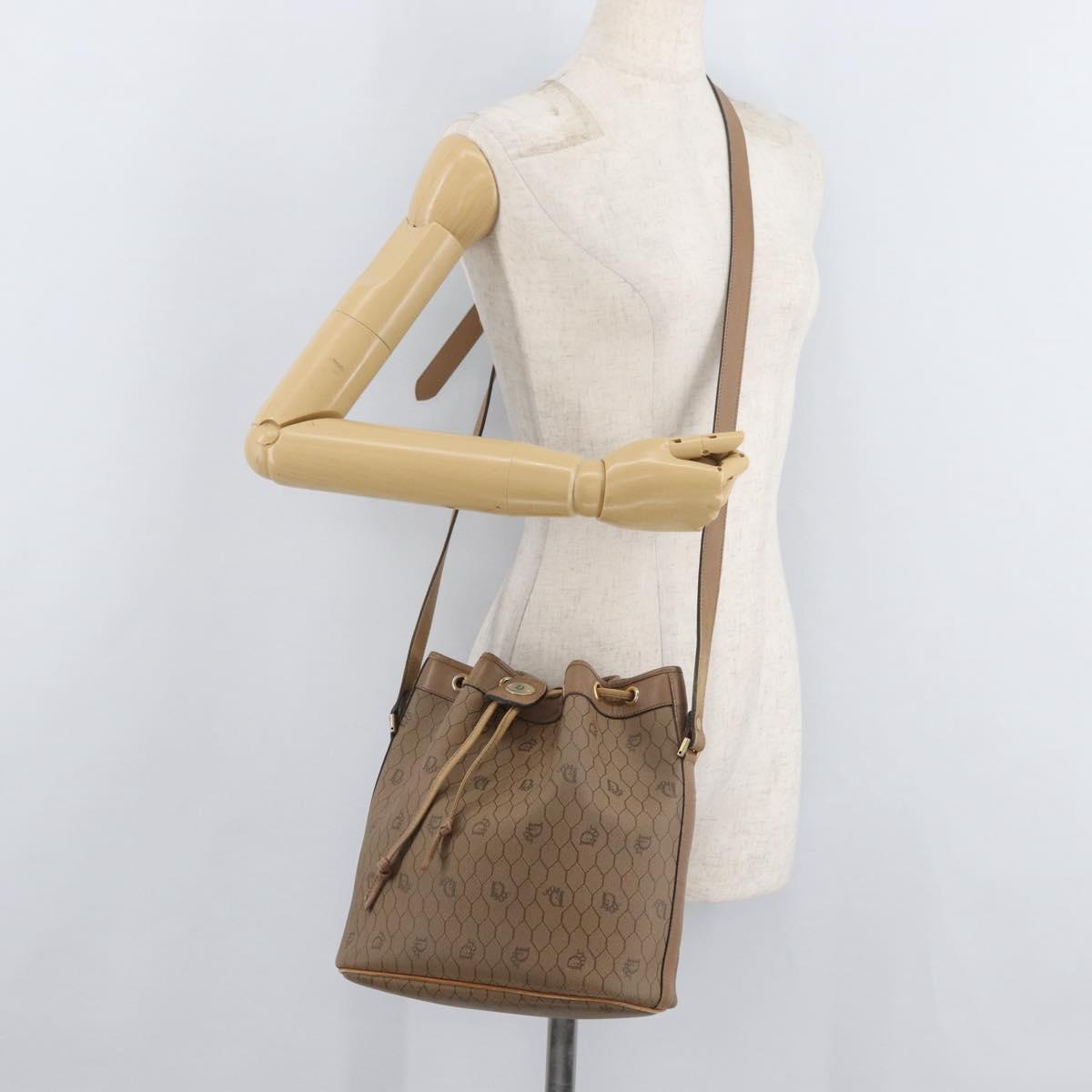 Christian Dior Honeycomb Canvas Shoulder Bag PVC Beige Gold Auth 180032