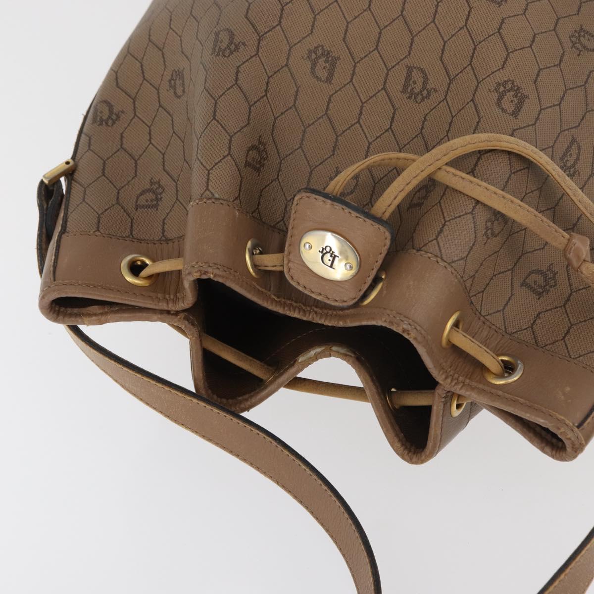 Christian Dior Honeycomb Canvas Shoulder Bag PVC Beige Gold Auth 180032
