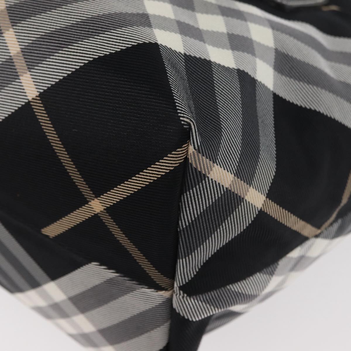 BURBERRY Nova Check Blue Label Tote Bag Nylon Black Silver Auth 180034
