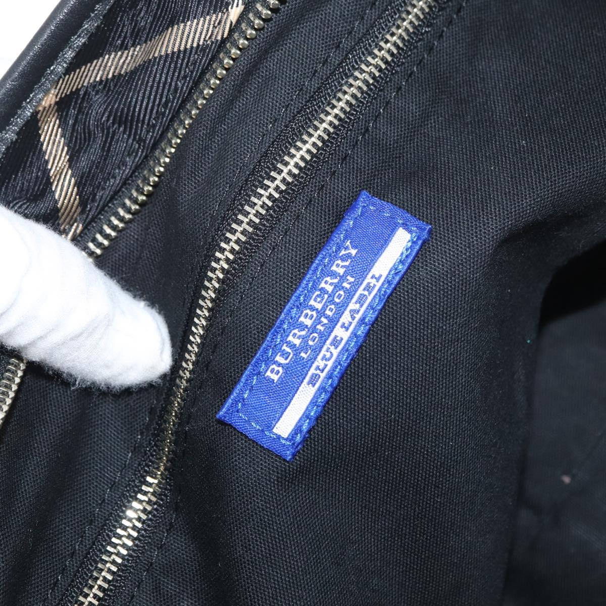 BURBERRY Nova Check Blue Label Tote Bag Nylon Black Silver Auth 180034