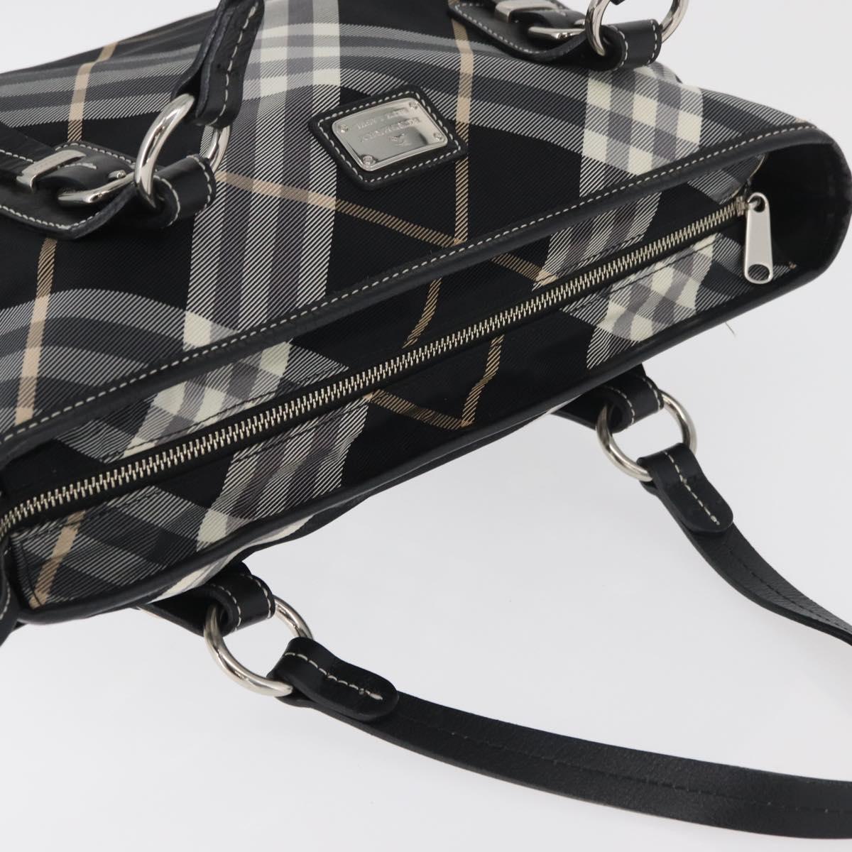 BURBERRY Nova Check Blue Label Tote Bag Nylon Black Silver Auth 180034