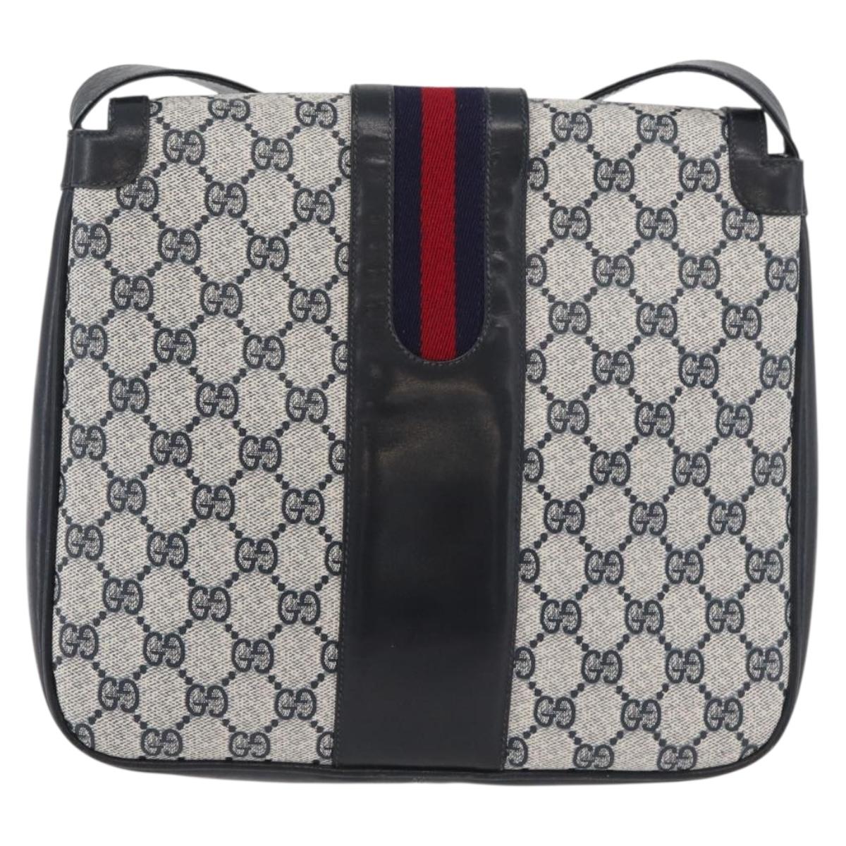 GUCCI GG Supreme Sherry Line Shoulder Bag PVC Navy Gold Auth 180037