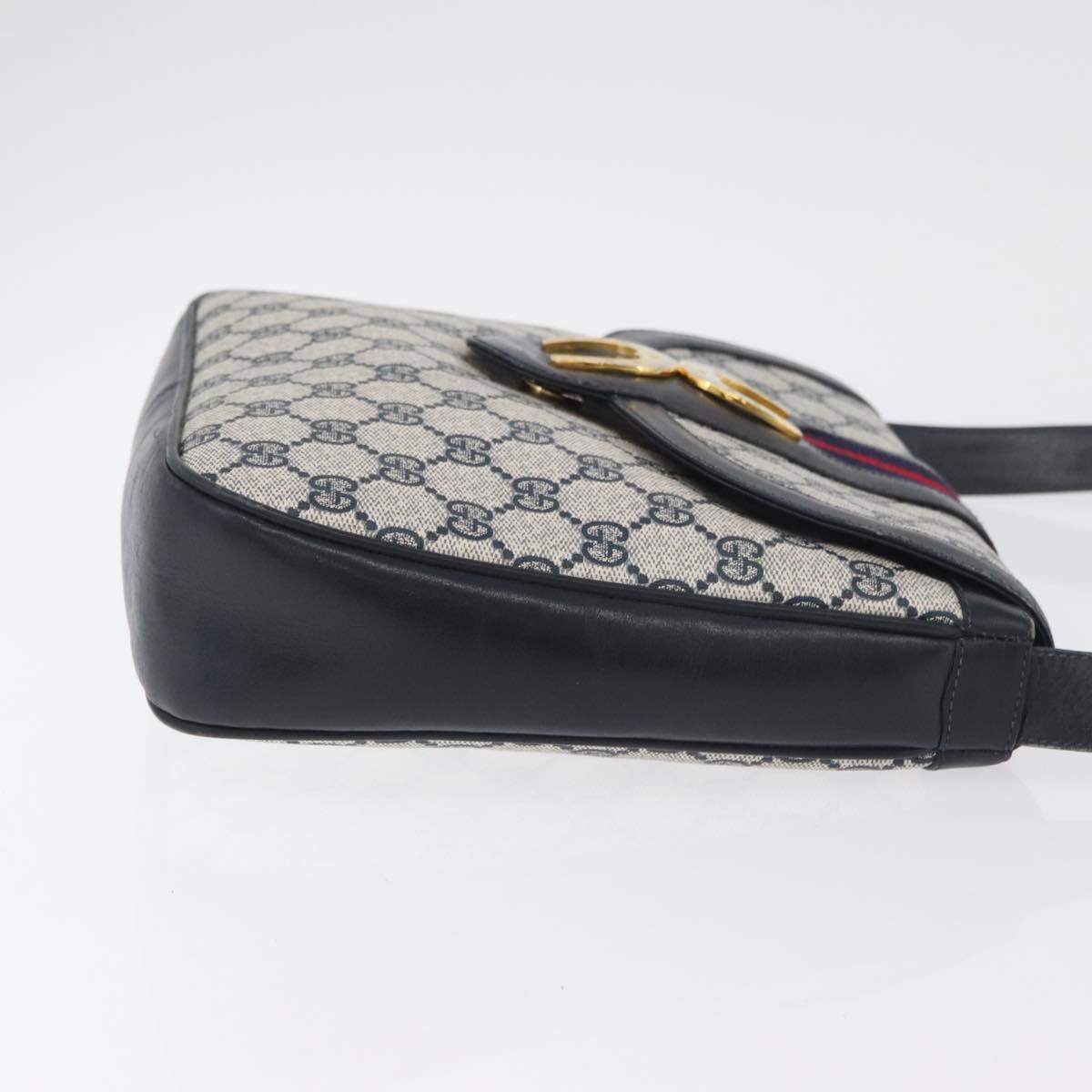 GUCCI GG Supreme Sherry Line Shoulder Bag PVC Navy Gold Auth 180037