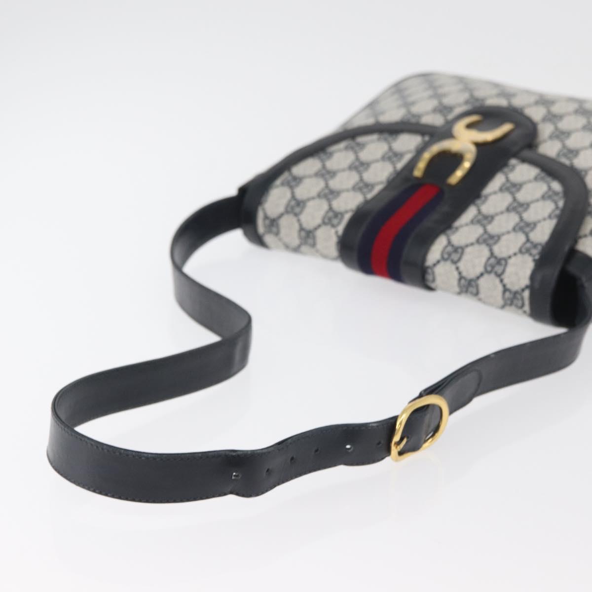 GUCCI GG Supreme Sherry Line Shoulder Bag PVC Navy Gold Auth 180037