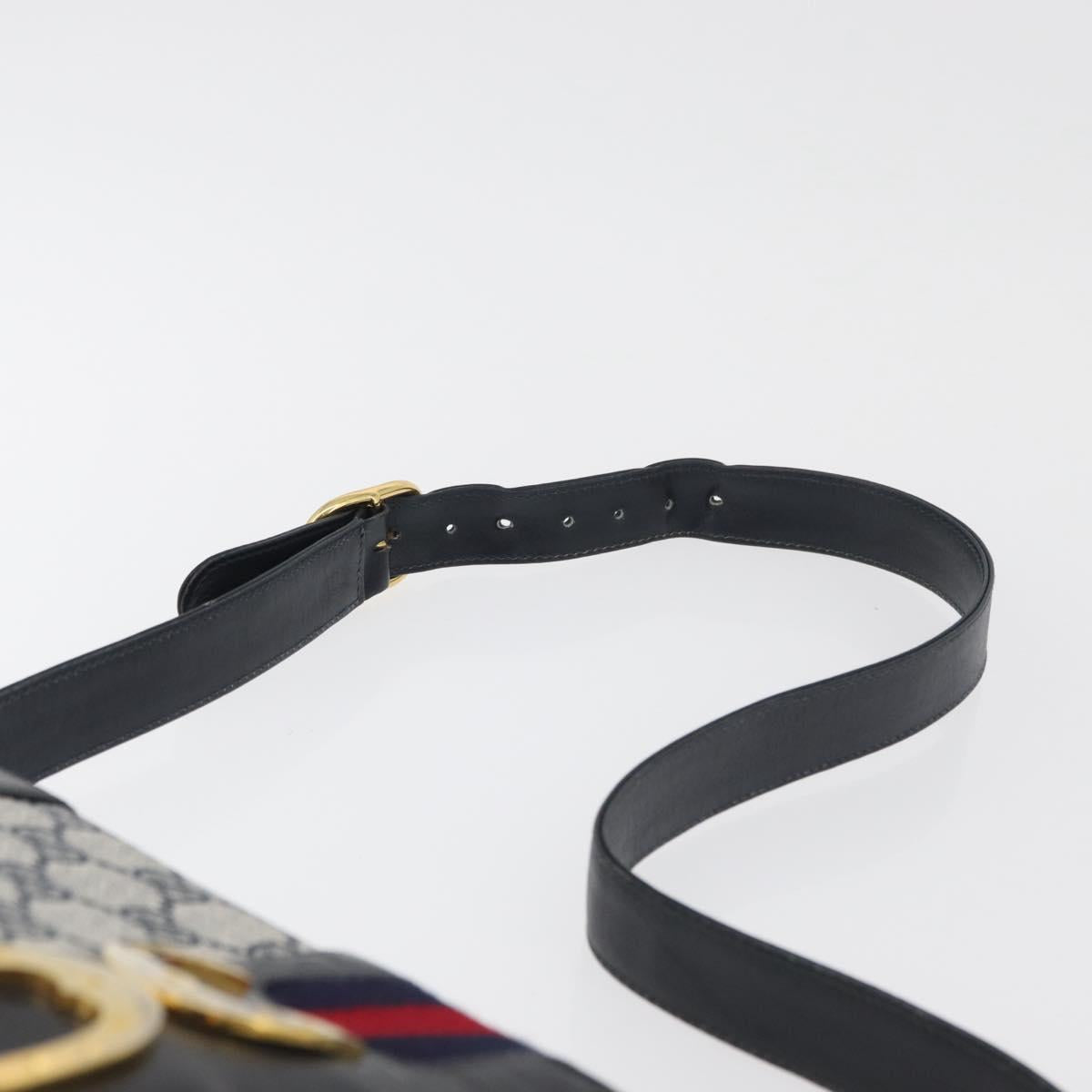 GUCCI GG Supreme Sherry Line Shoulder Bag PVC Navy Gold Auth 180037