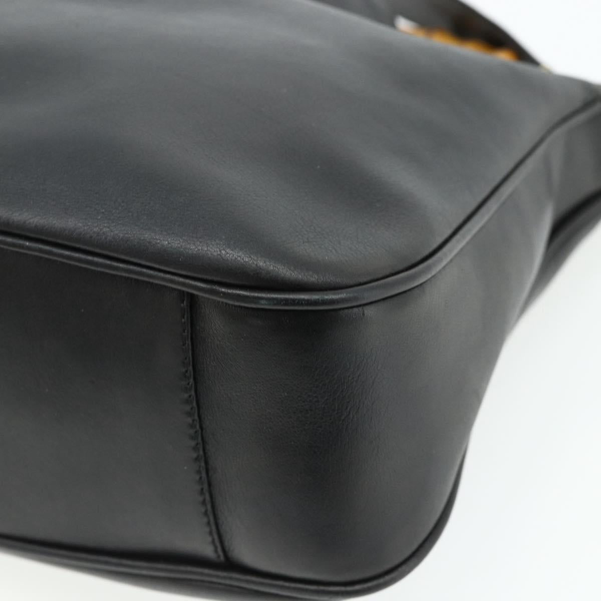 GUCCI Bamboo Shoulder Bag Leather 2way Black Gold 001 1705 1638 Auth 180041