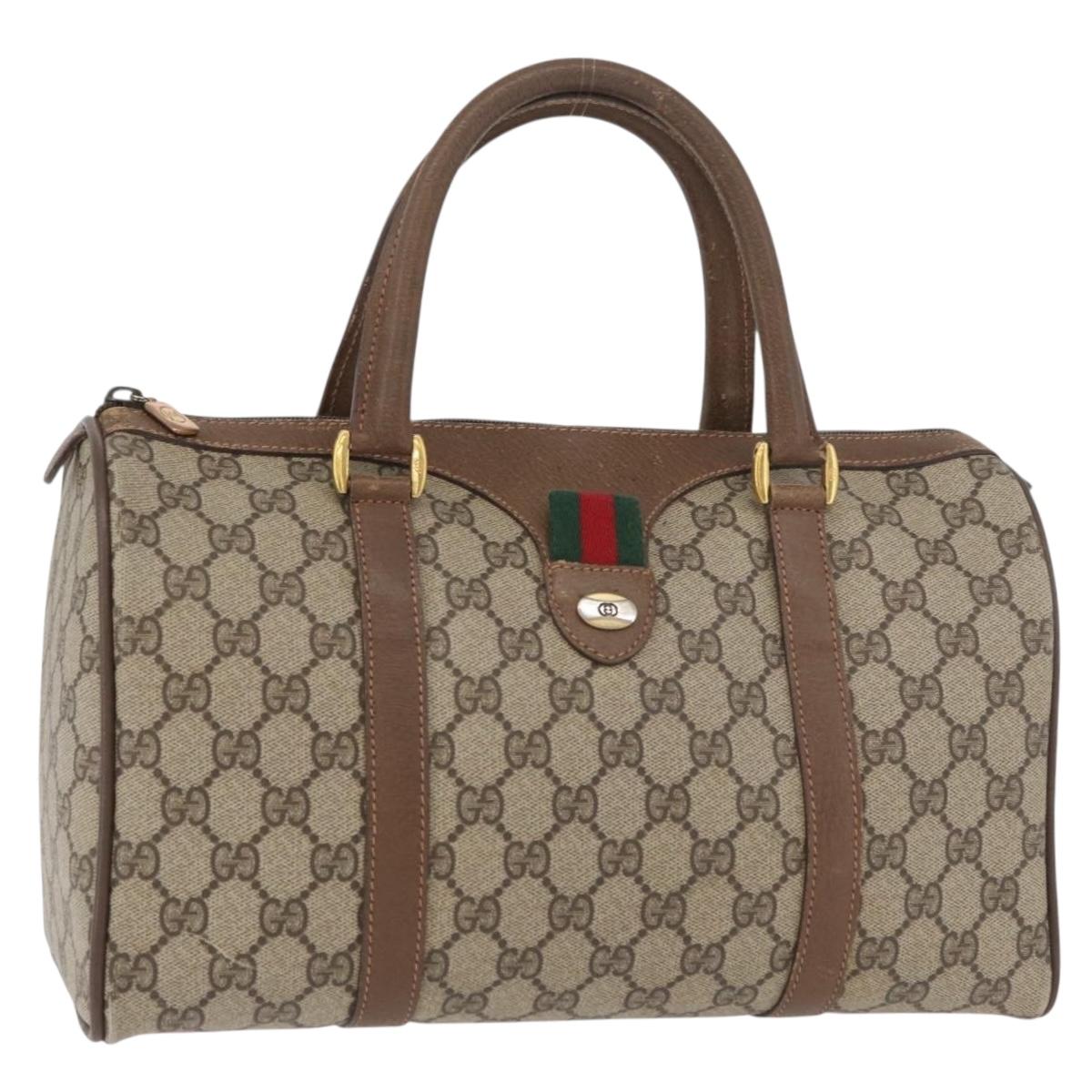 GUCCI GG Supreme Web Sherry Line Hand Bag PVC Beige Red 39 02 007 Auth 180049
