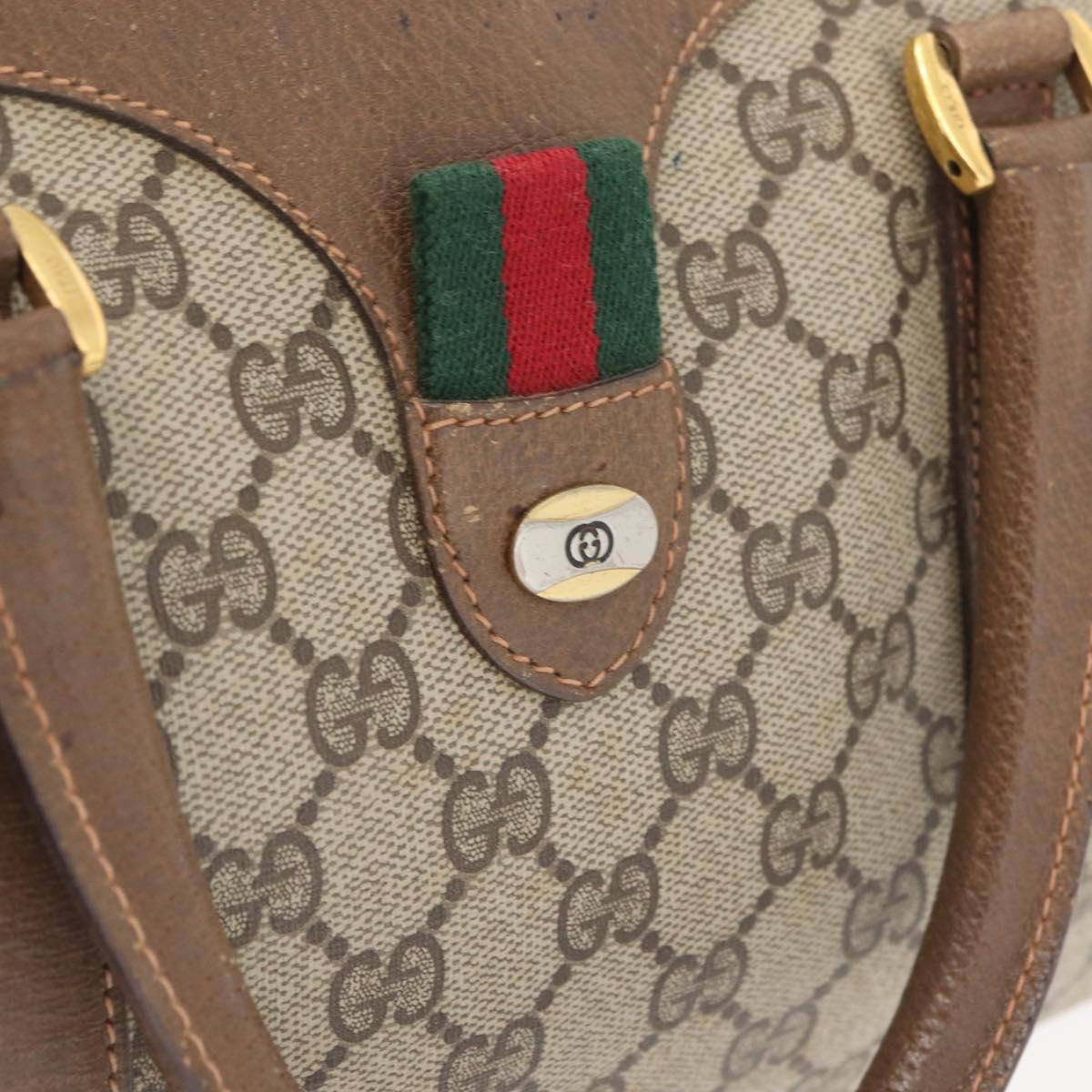 GUCCI GG Supreme Web Sherry Line Hand Bag PVC Beige Red 39 02 007 Auth 180049