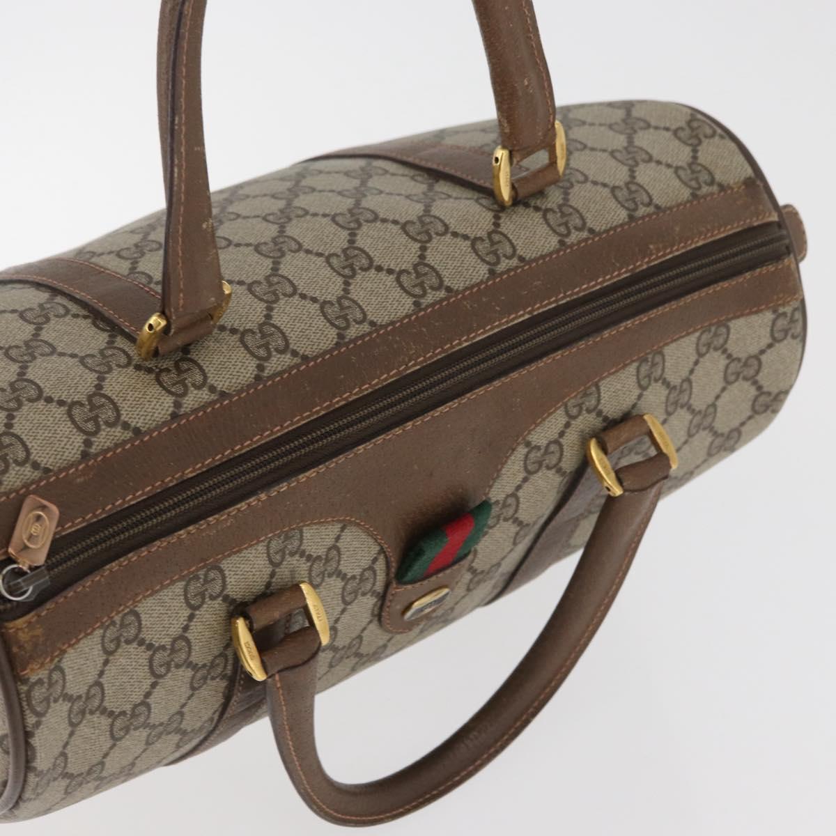 GUCCI GG Supreme Web Sherry Line Hand Bag PVC Beige Red 39 02 007 Auth 180049