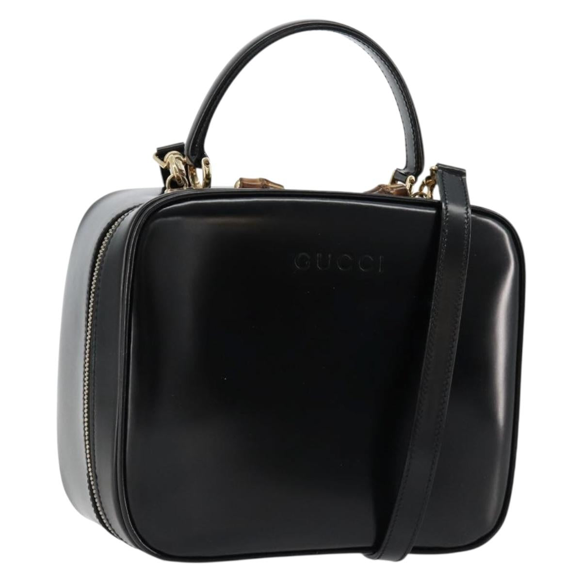 GUCCI Bamboo Vanity Hand Bag Patent 2way Black Gold 000 270 0323 Auth 180050