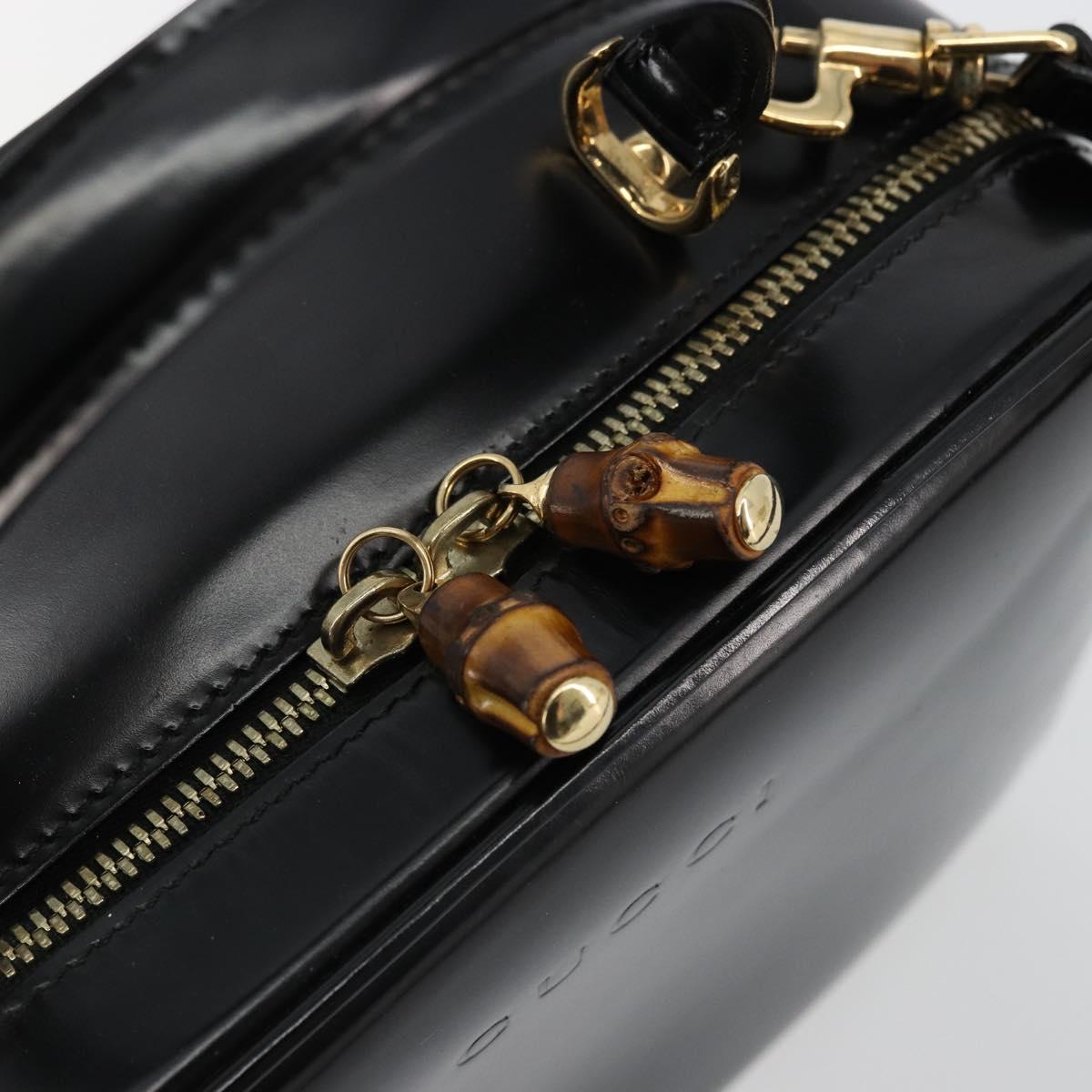 GUCCI Bamboo Vanity Hand Bag Patent 2way Black Gold 000 270 0323 Auth 180050