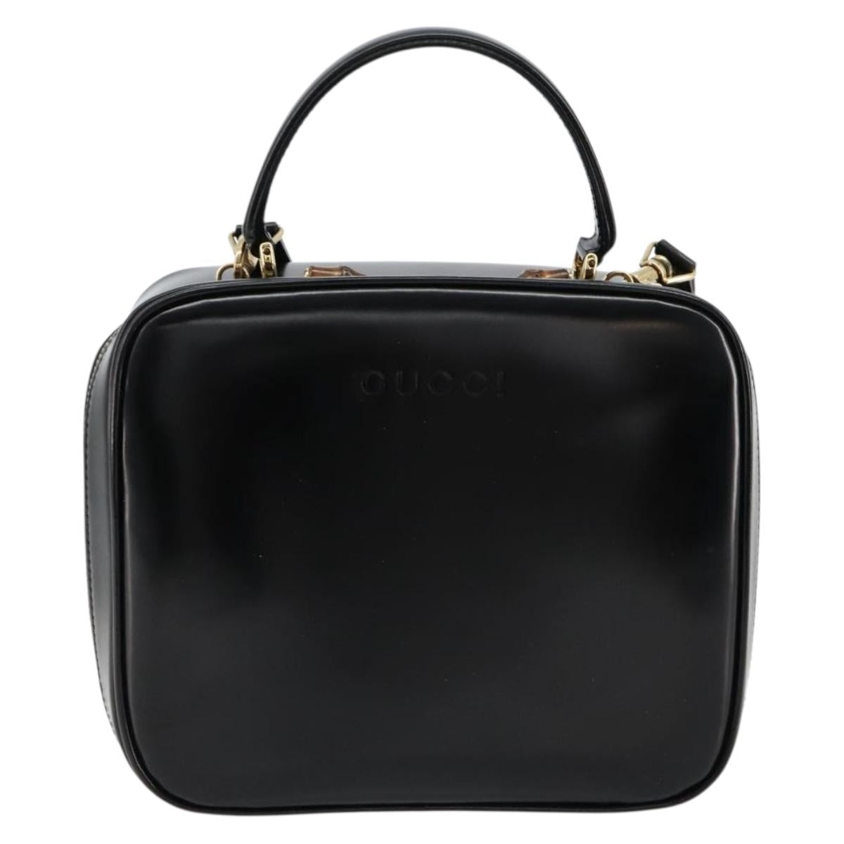 GUCCI Bamboo Vanity Hand Bag Patent 2way Black Gold 000 270 0323 Auth 180050