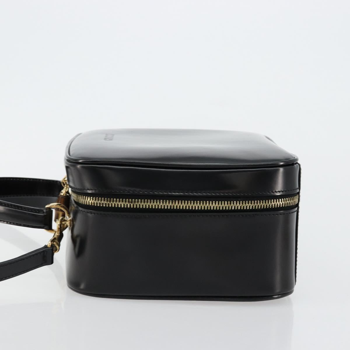 GUCCI Bamboo Vanity Hand Bag Patent 2way Black Gold 000 270 0323 Auth 180050