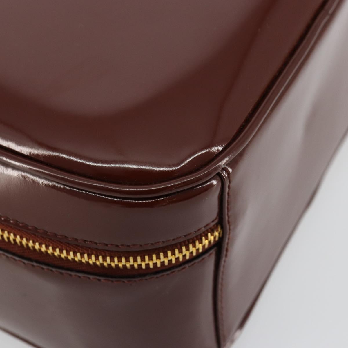GUCCI Bamboo Vanity Hand Bag Patent leather 2way Brown Gold Auth 180051
