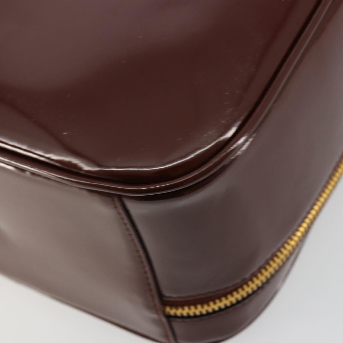 GUCCI Bamboo Vanity Hand Bag Patent leather 2way Brown Gold Auth 180051