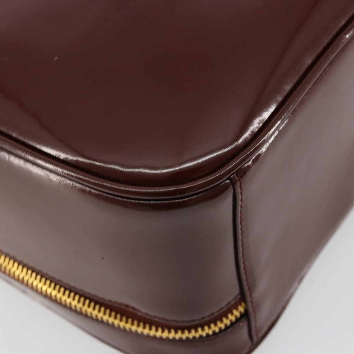 GUCCI Bamboo Vanity Hand Bag Patent leather 2way Brown Gold Auth 180051