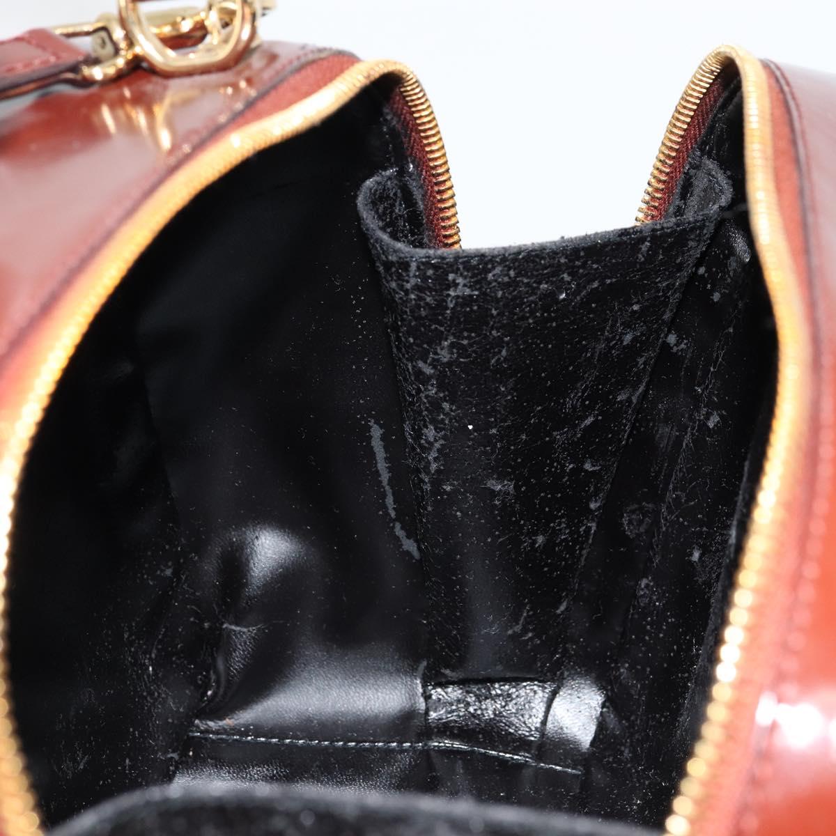 GUCCI Bamboo Vanity Hand Bag Patent leather 2way Brown Gold Auth 180051