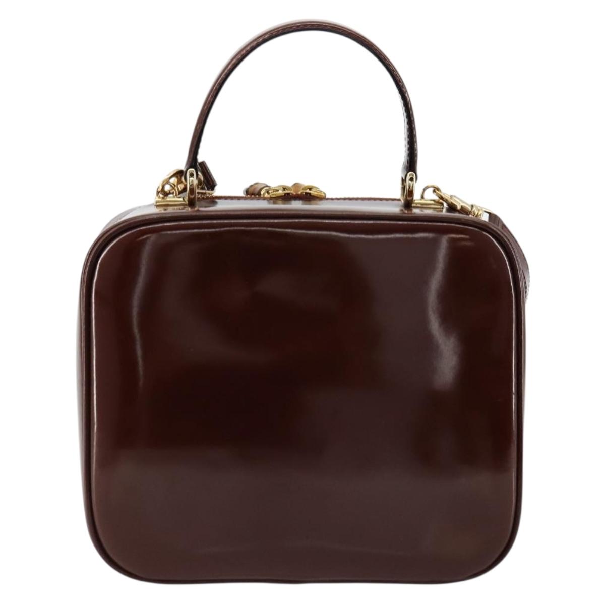GUCCI Bamboo Vanity Hand Bag Patent leather 2way Brown Gold Auth 180051