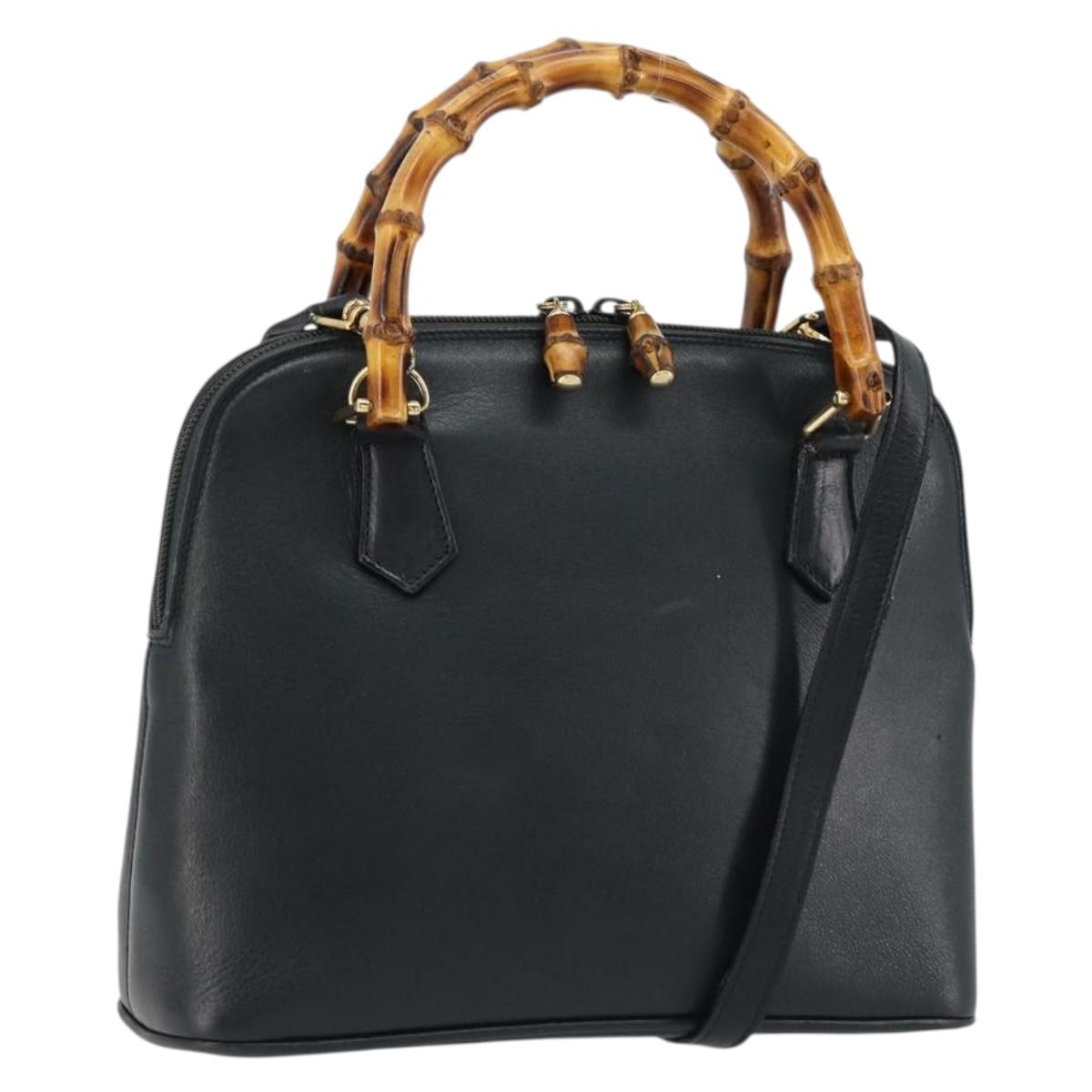 GUCCI Bamboo Hand Bag Leather 2way Green Gold 000 1274 0290 Auth 180052