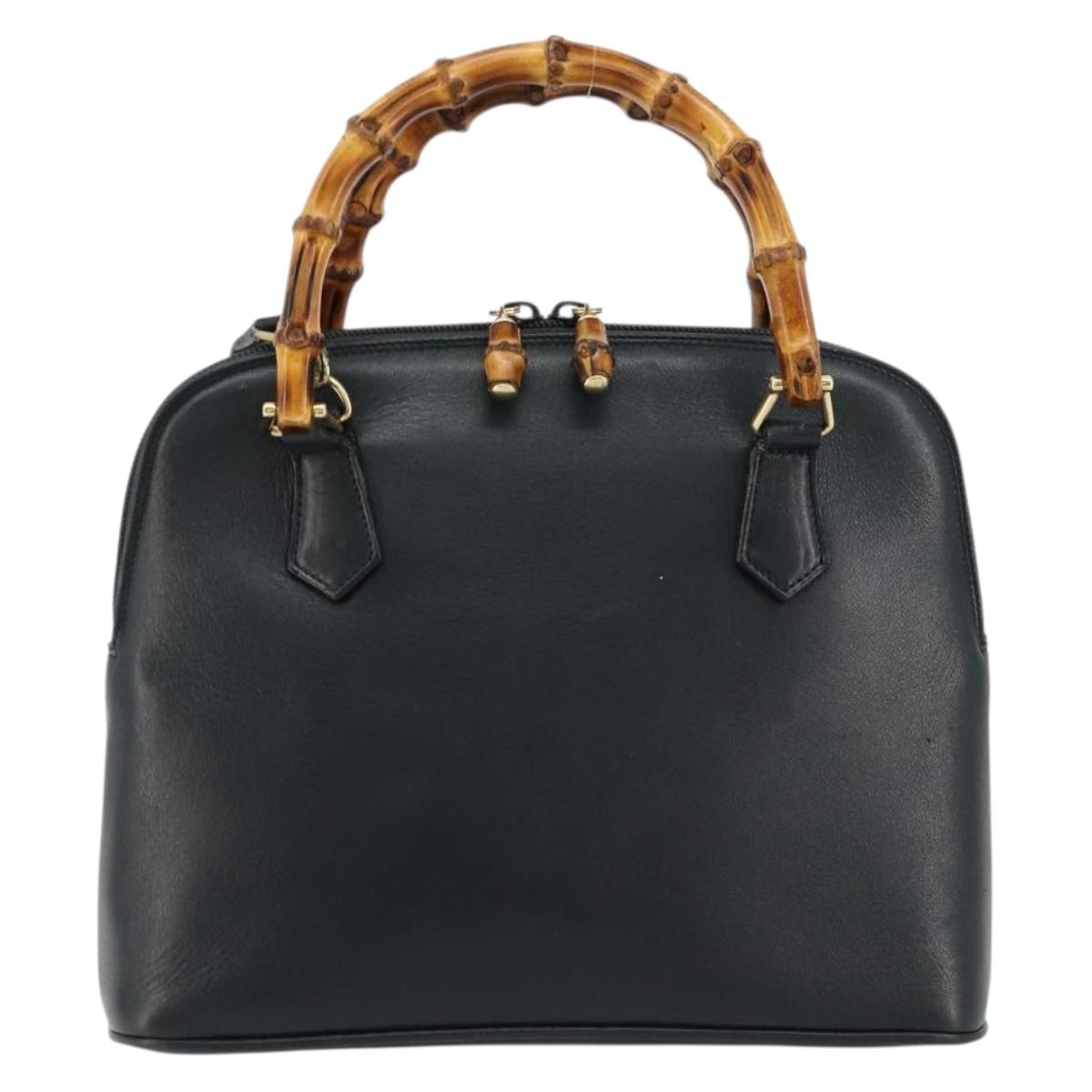 GUCCI Bamboo Hand Bag Leather 2way Green Gold 000 1274 0290 Auth 180052