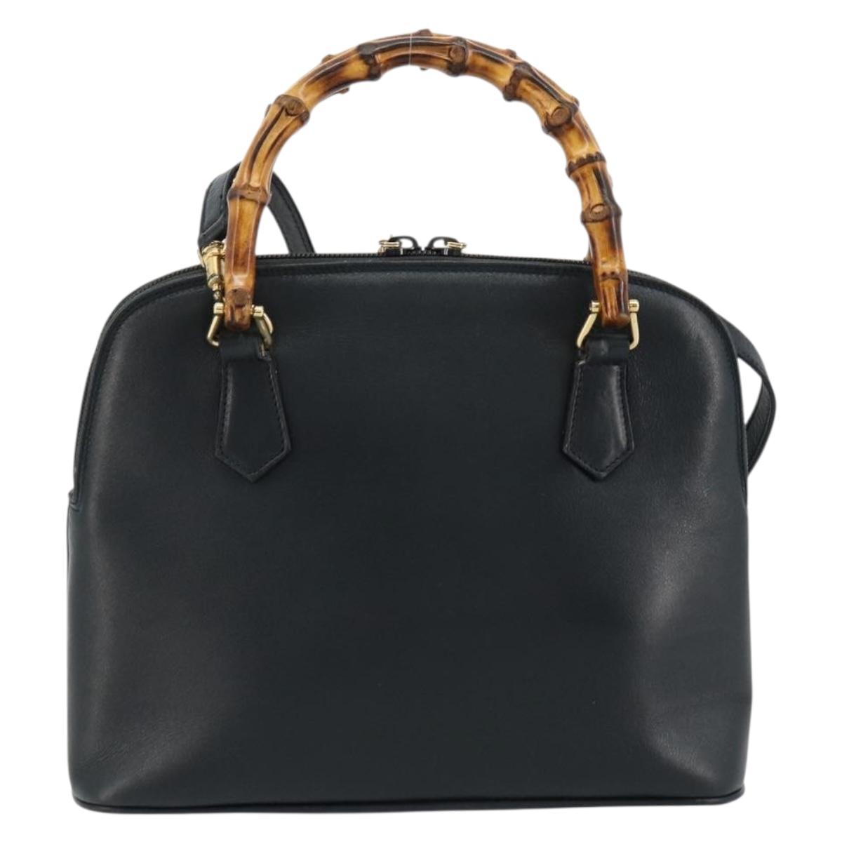 GUCCI Bamboo Hand Bag Leather 2way Green Gold 000 1274 0290 Auth 180052