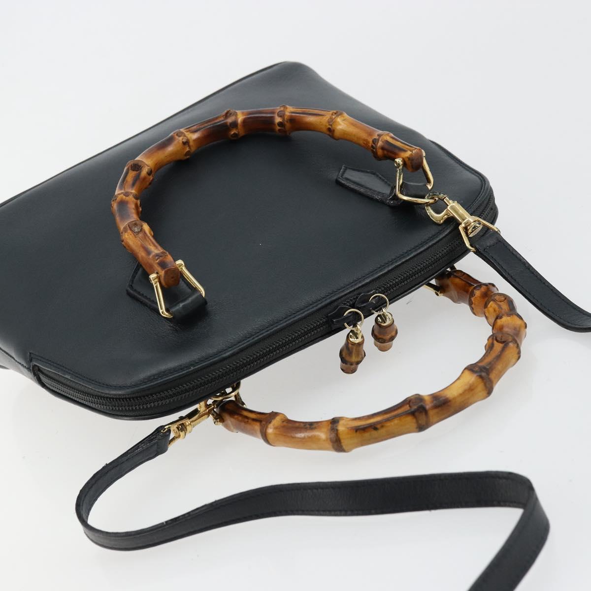 GUCCI Bamboo Hand Bag Leather 2way Green Gold 000 1274 0290 Auth 180052