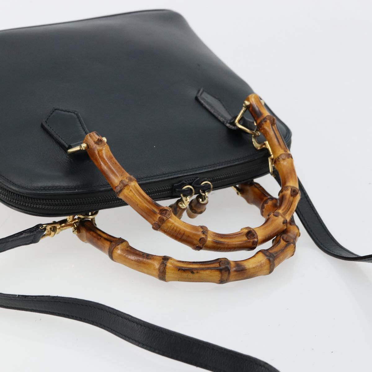 GUCCI Bamboo Hand Bag Leather 2way Green Gold 000 1274 0290 Auth 180052