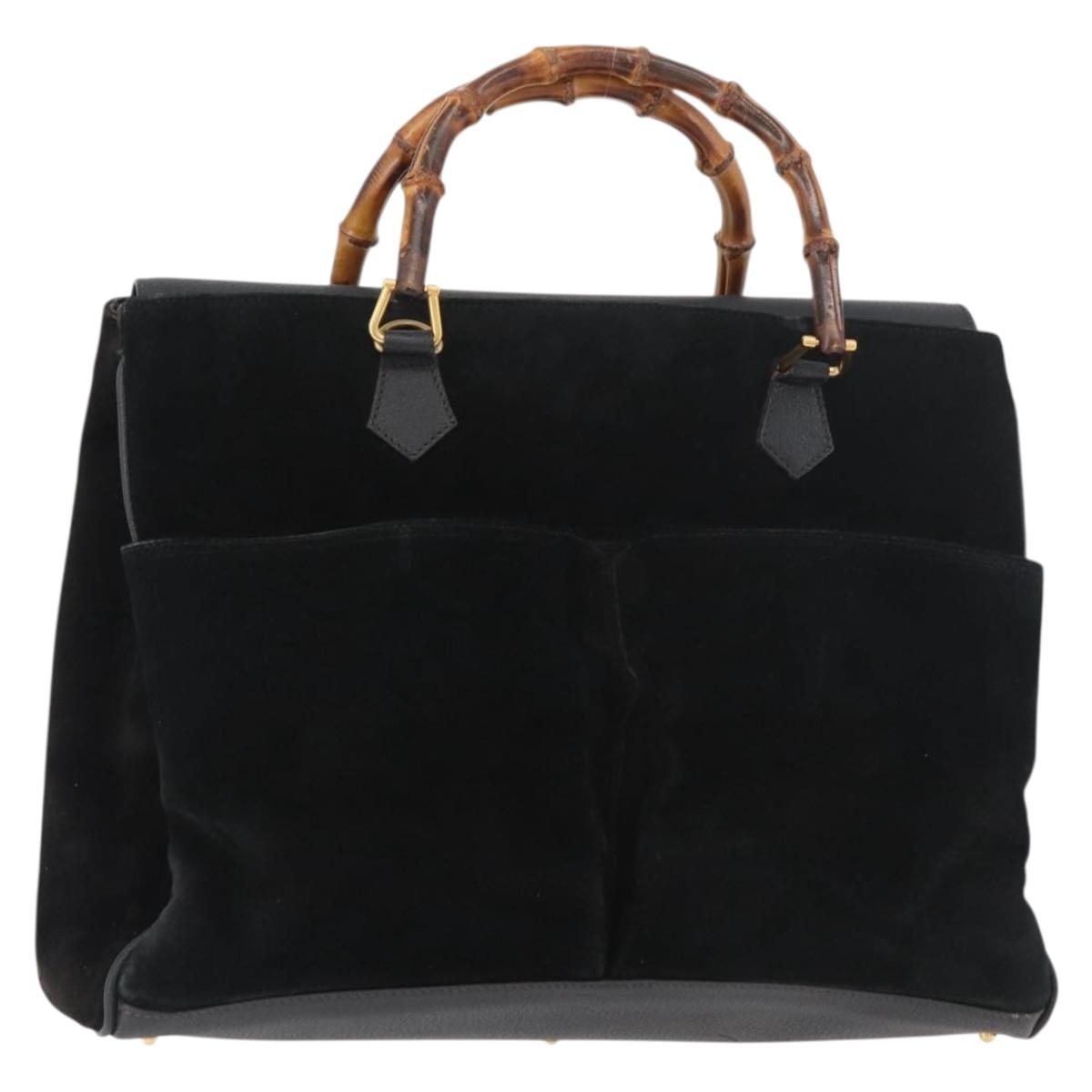GUCCI Bamboo Tote Bag Suede Black Gold Auth 180053