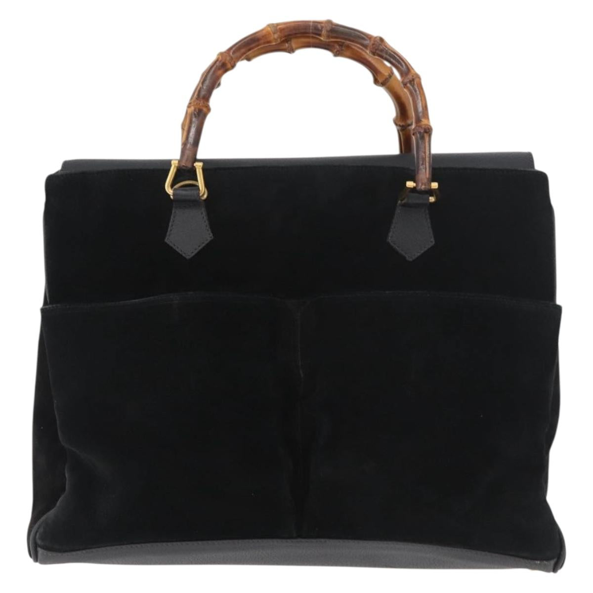 GUCCI Bamboo Tote Bag Suede Black Gold Auth 180053