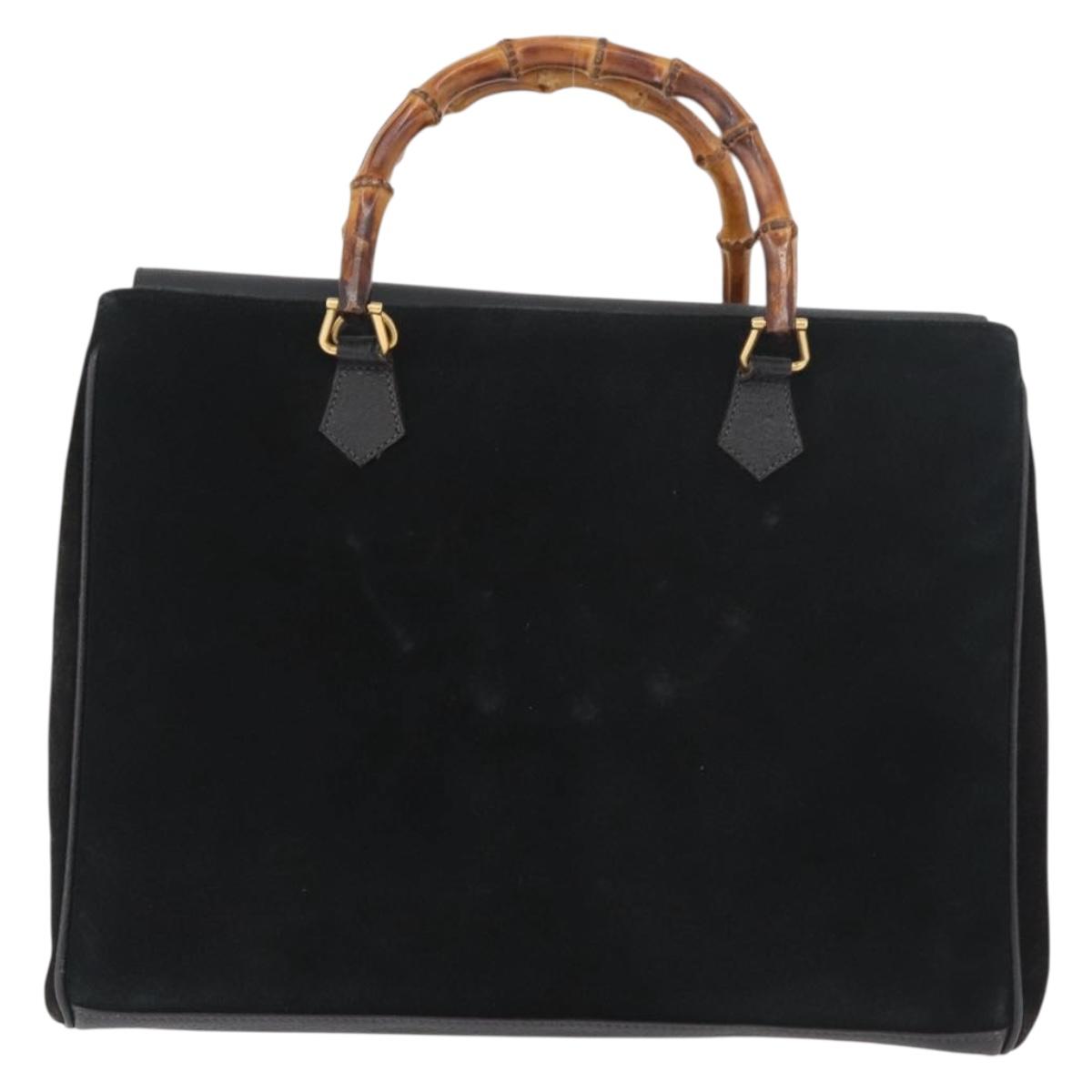 GUCCI Bamboo Tote Bag Suede Black Gold Auth 180053