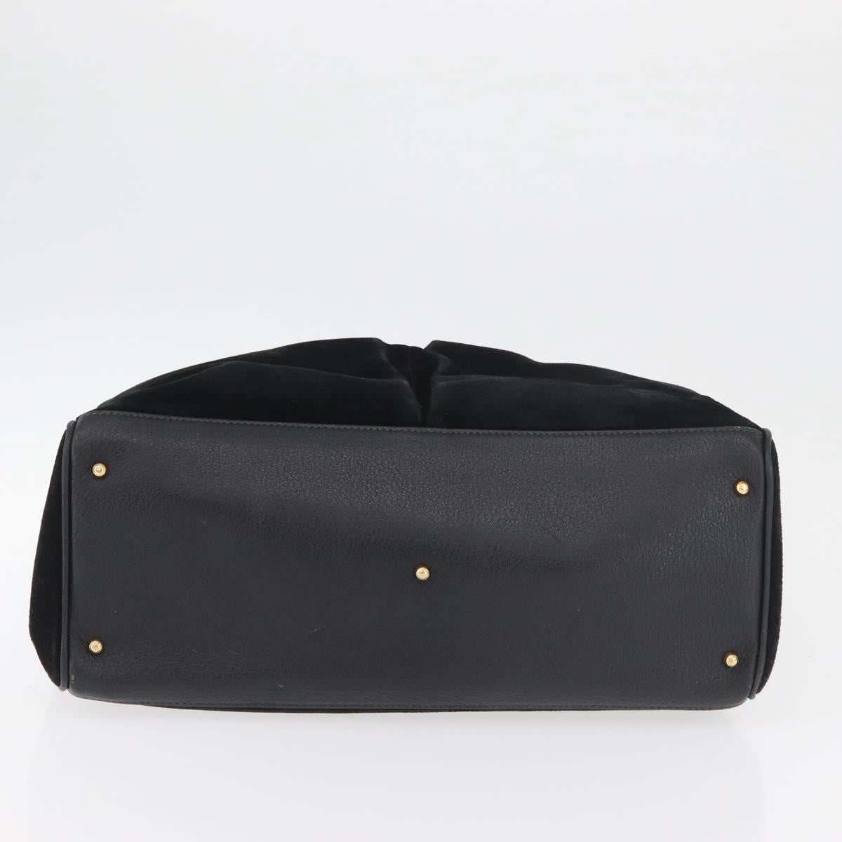 GUCCI Bamboo Tote Bag Suede Black Gold Auth 180053