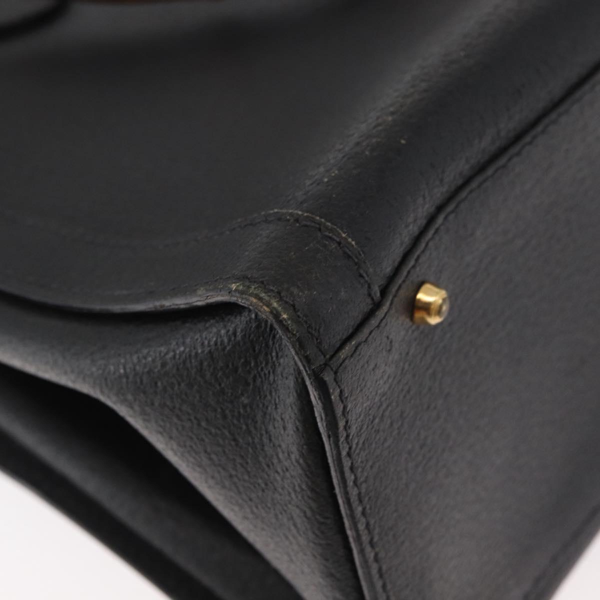 GUCCI Bamboo Tote Bag Leather Black Gold Auth 180054