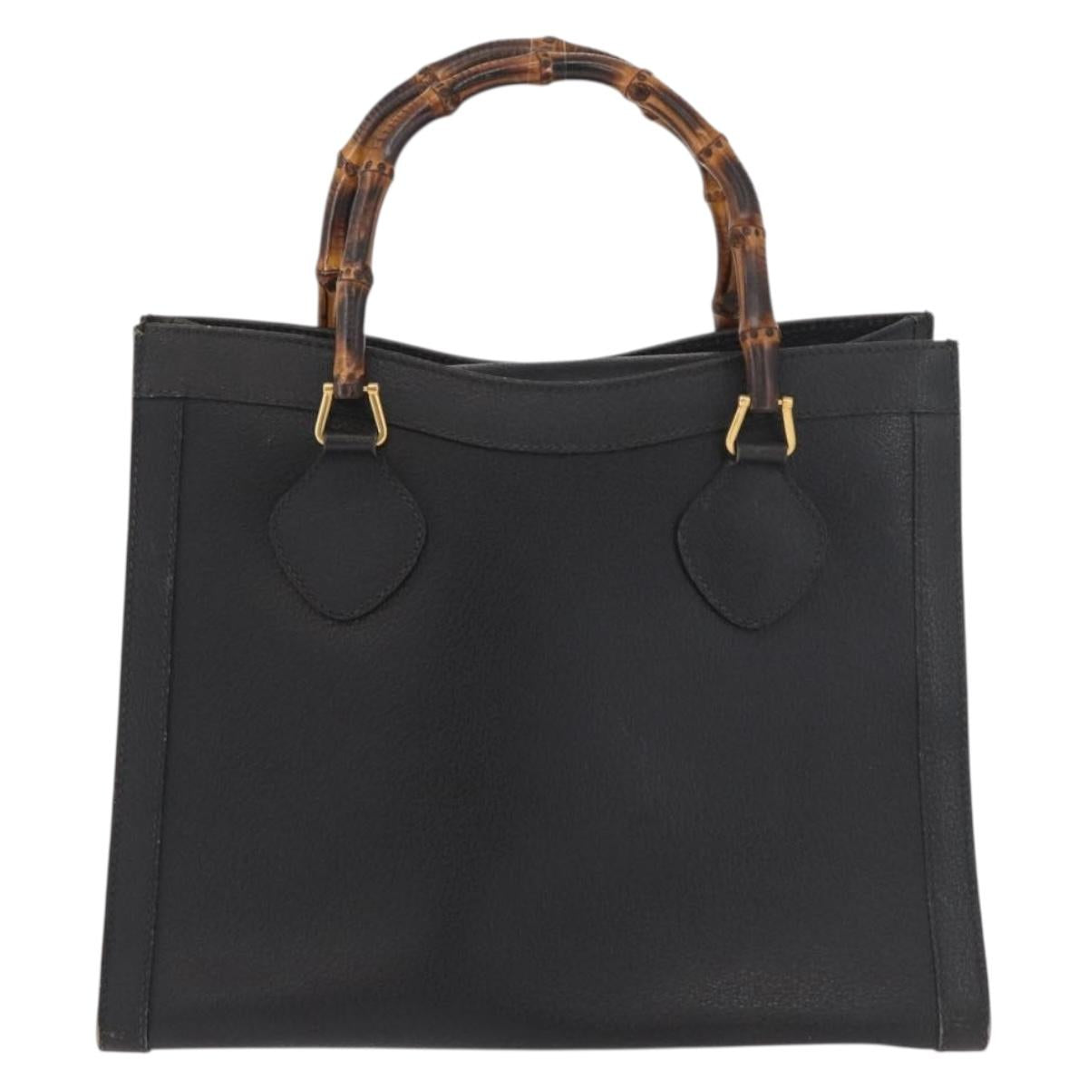 GUCCI Bamboo Tote Bag Leather Black Gold Auth 180054