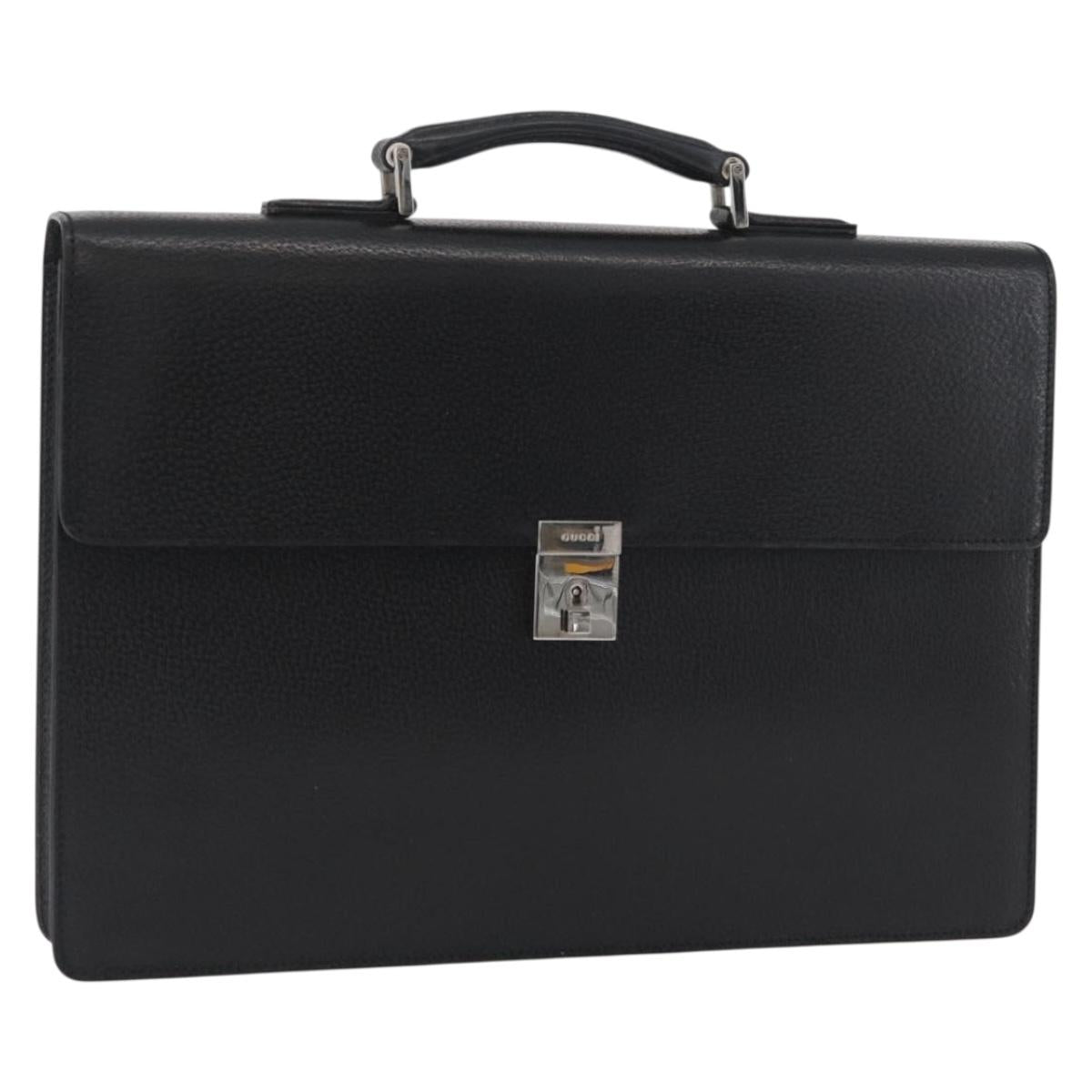 GUCCI Business Bag Leather Black Silver 015 0235 Auth 180056