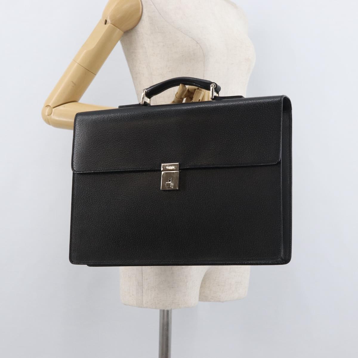 GUCCI Business Bag Leather Black Silver 015 0235 Auth 180056
