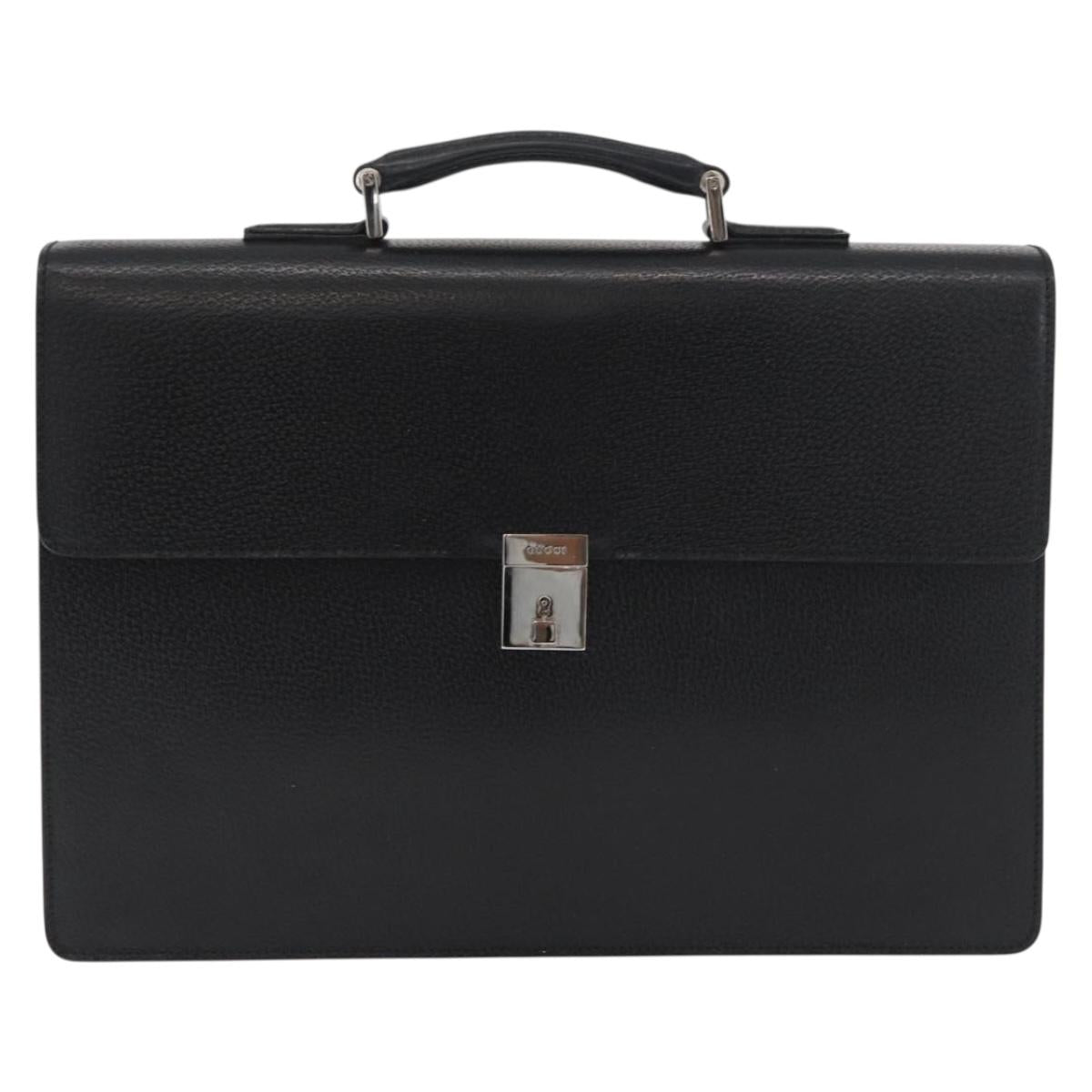 GUCCI Business Bag Leather Black Silver 015 0235 Auth 180056