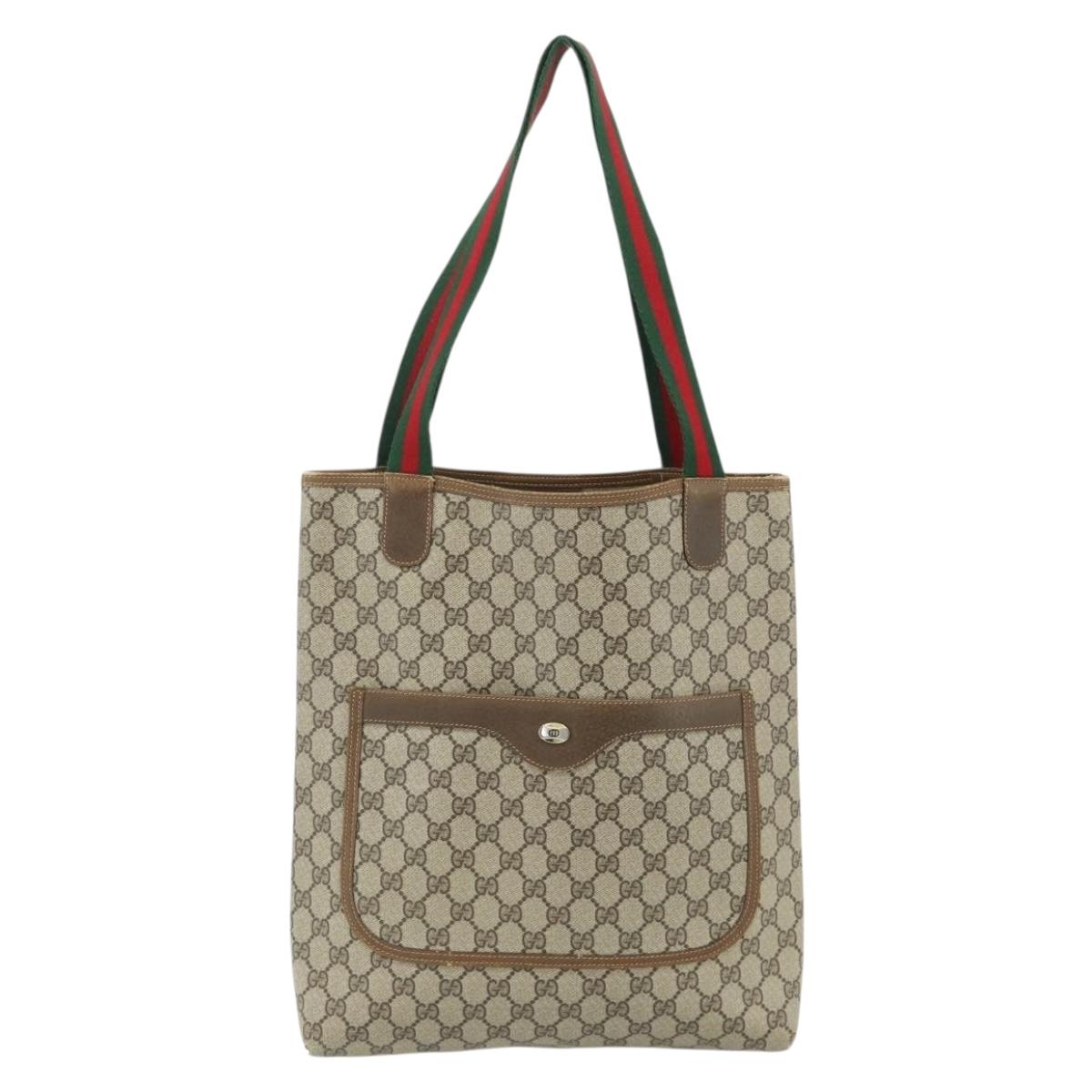 GUCCI GG Supreme Web Sherry Line Tote Bag PVC Beige Red 40 02 003 Auth 180061