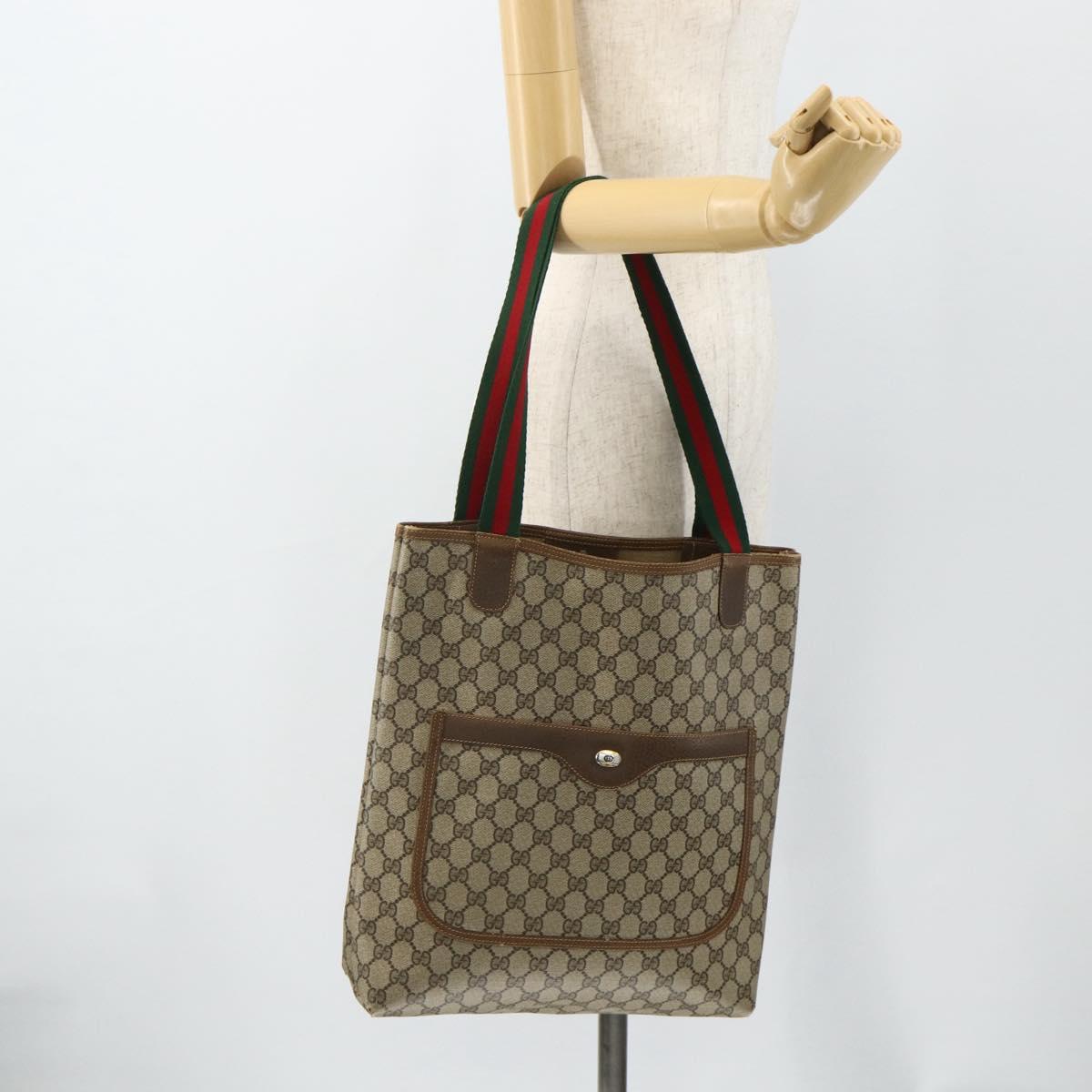 GUCCI GG Supreme Web Sherry Line Tote Bag PVC Beige Red 40 02 003 Auth 180061