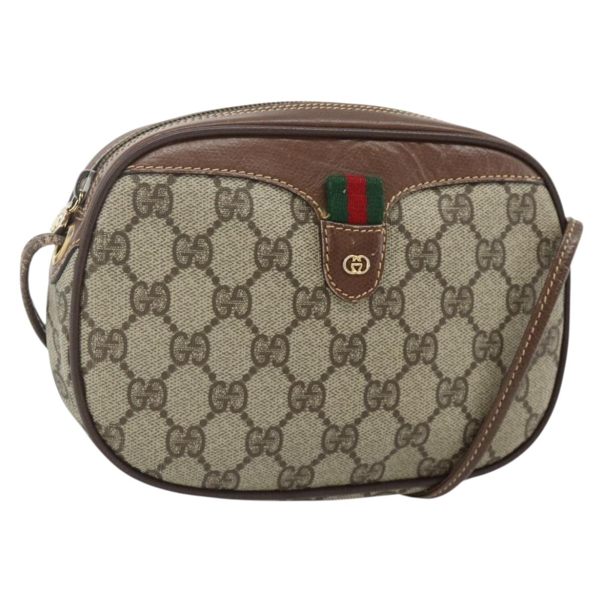 GUCCI GG Supreme Web Sherry Line Shoulder Bag PVC Beige Gold Auth 180062