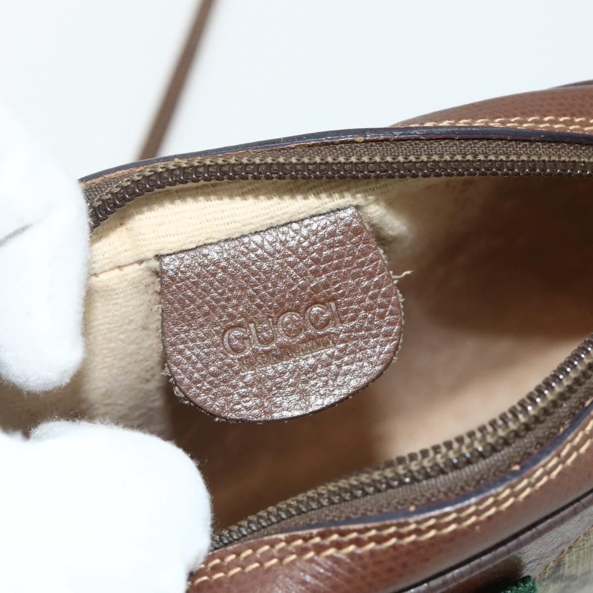 GUCCI GG Supreme Web Sherry Line Shoulder Bag PVC Beige Gold Auth 180062