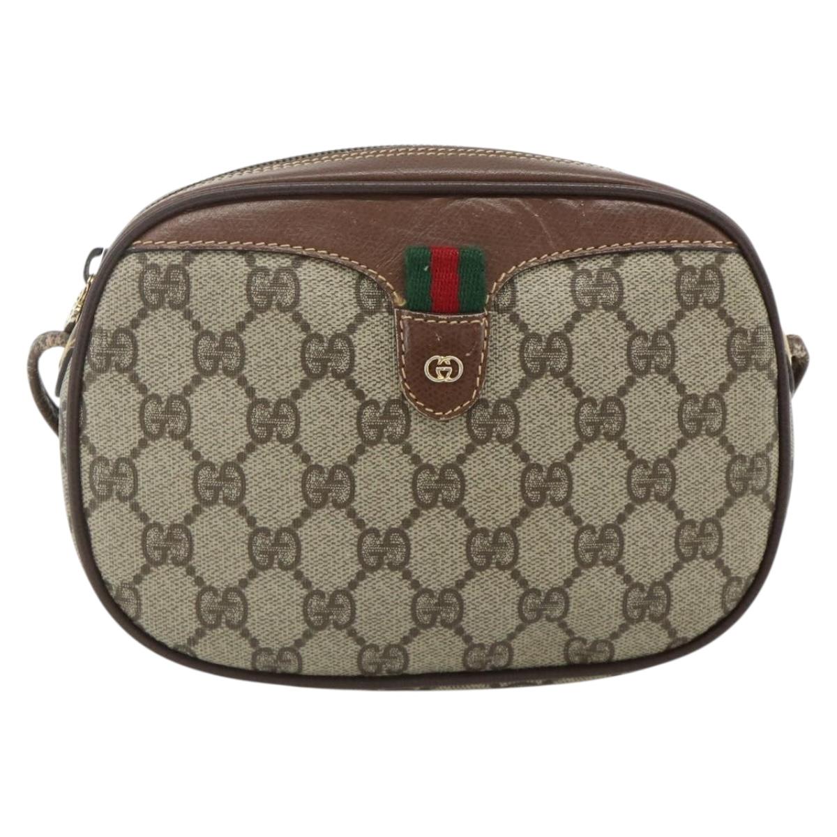 GUCCI GG Supreme Web Sherry Line Shoulder Bag PVC Beige Gold Auth 180062