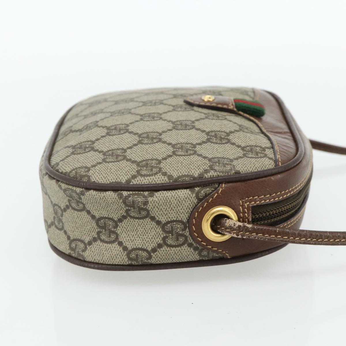 GUCCI GG Supreme Web Sherry Line Shoulder Bag PVC Beige Gold Auth 180062