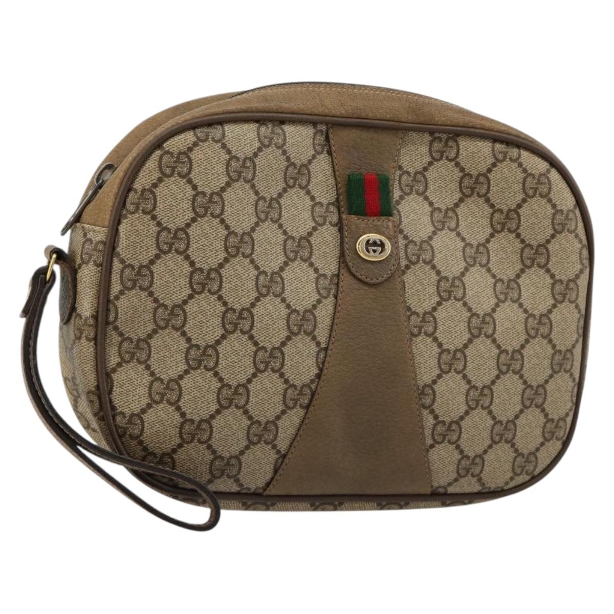 GUCCI GG Supreme Web Sherry Line Clutch Bag PVC Beige Gold 89 01 034 Auth 180063