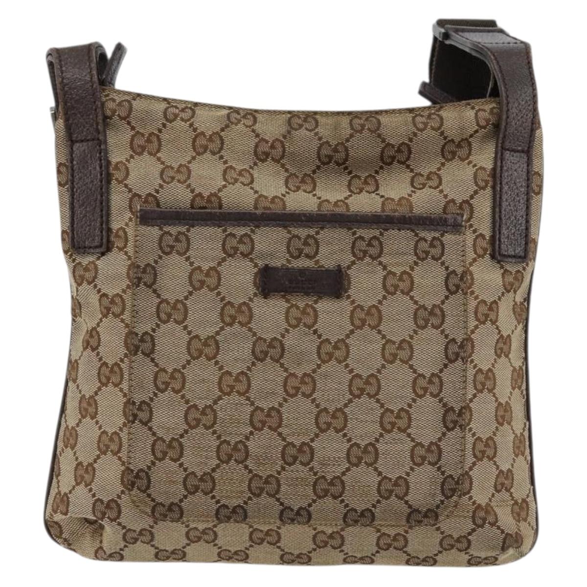 GUCCI GG Canvas Shoulder Bag Beige Silver 122793 Auth 180064