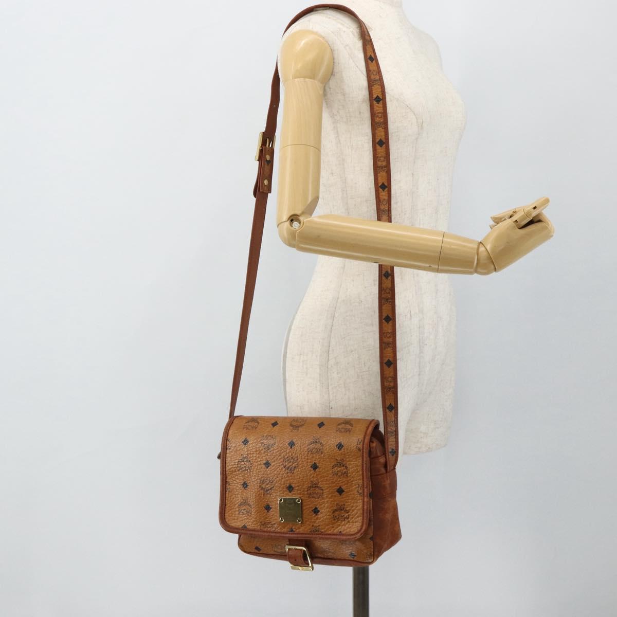 MCM Vicetos Logogram Shoulder Bag PVC Brown Gold Auth 180068