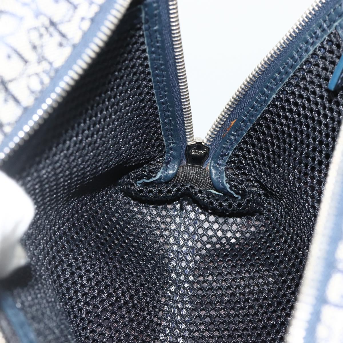 Christian Dior Trotter Canvas Hand Bag Navy Silver Auth 180069A